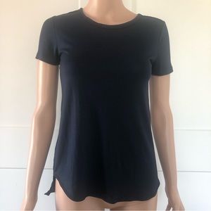 Ann Taylor Navy Blue Mixed Media Chiffon Back Short Sleeves Top Blouse XXSP